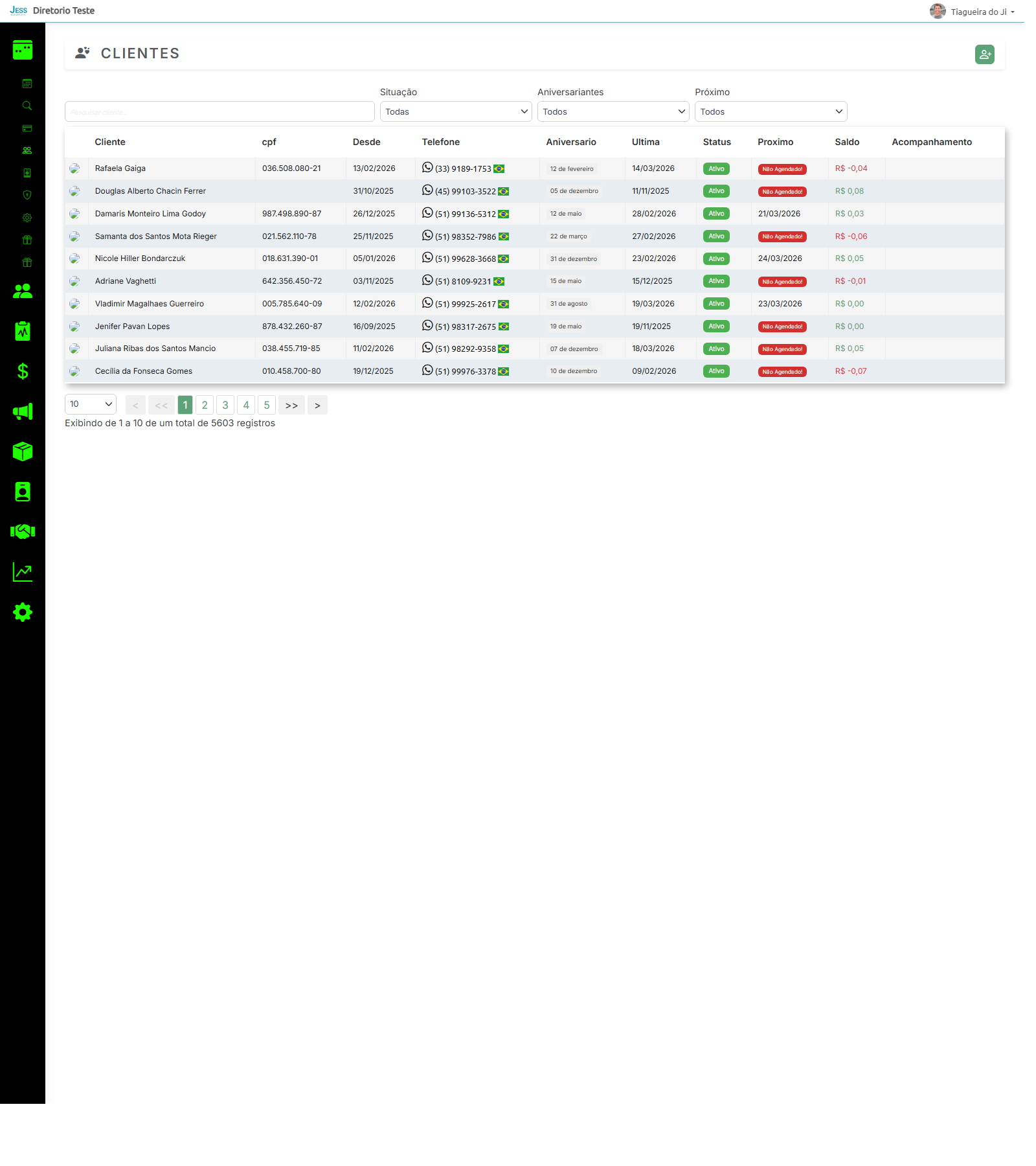 Tela de clientes do EasyClinicas