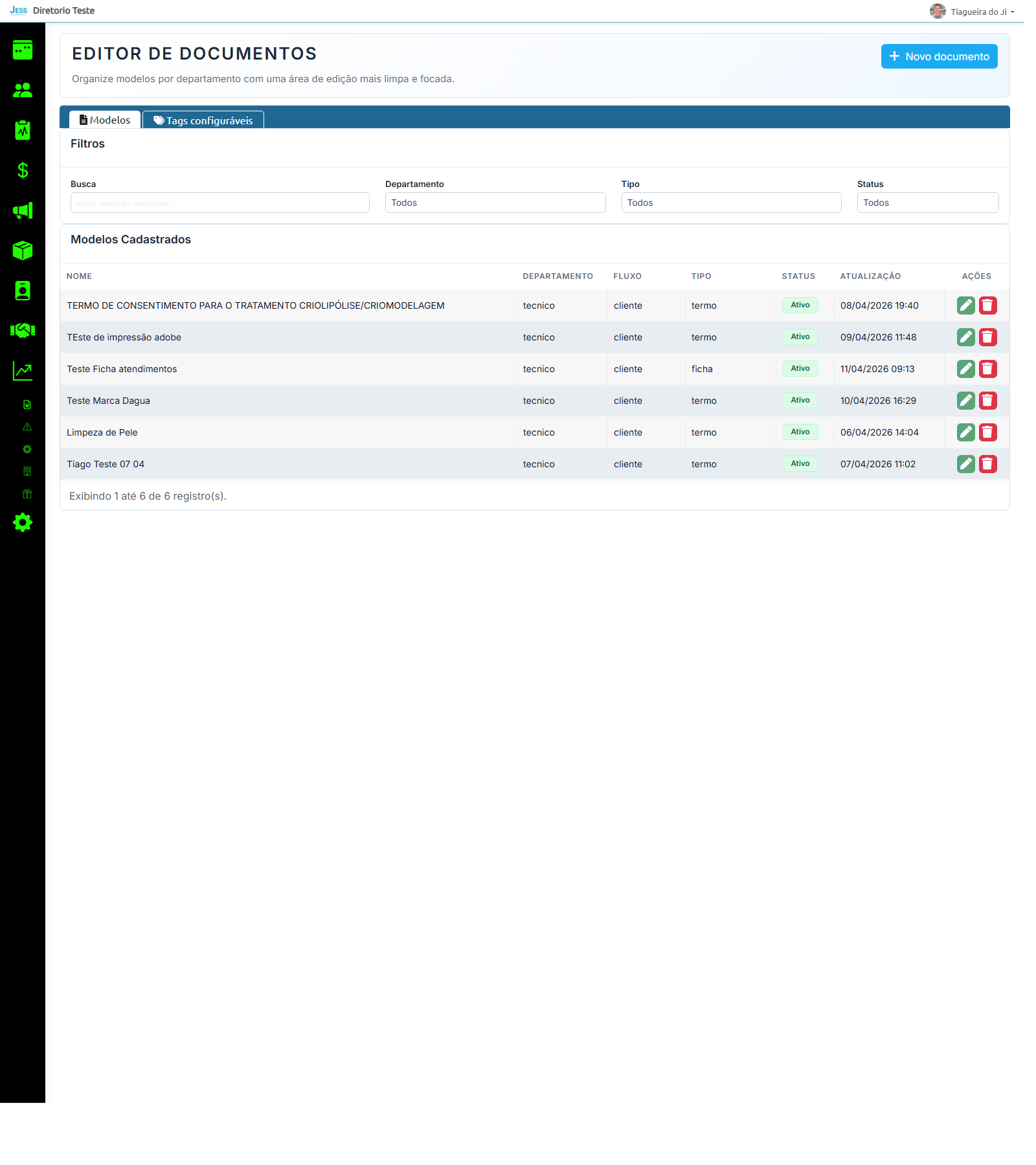 Editor de documentos do EasyClinicas